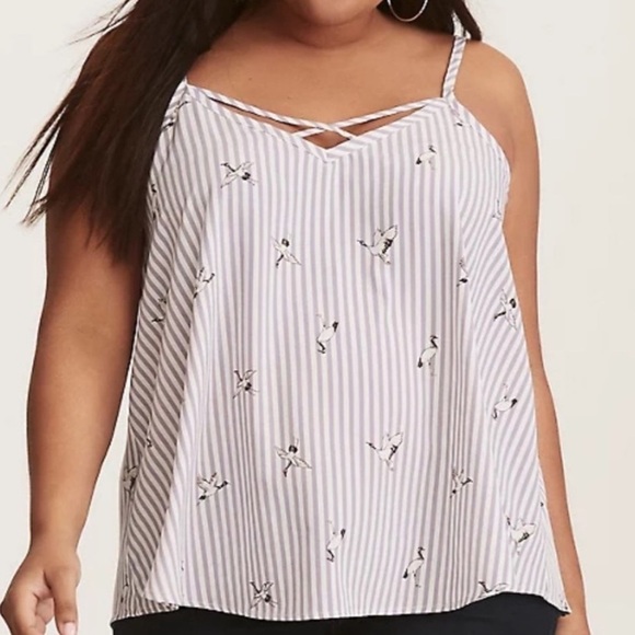 Torrid Grey & White Striped Crane Cami Women’s 2X Lightweight Flowy Tank Summer - Picture 1 of 7